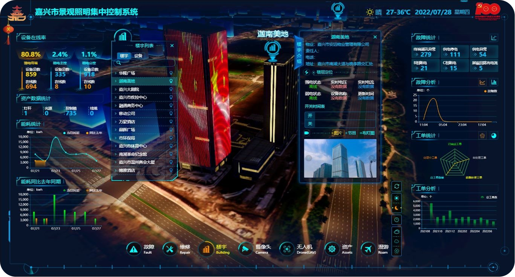 嘉兴市景观照明集中控制系统——智慧夜景灯光照明总控系统