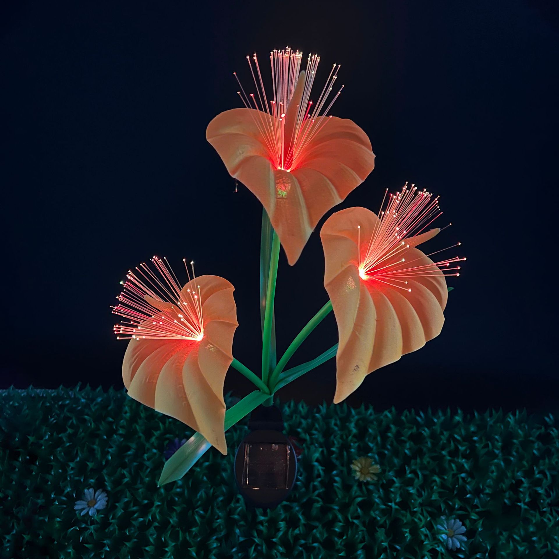 LED太阳能光纤3头马蹄莲户外插地草坪装饰灯