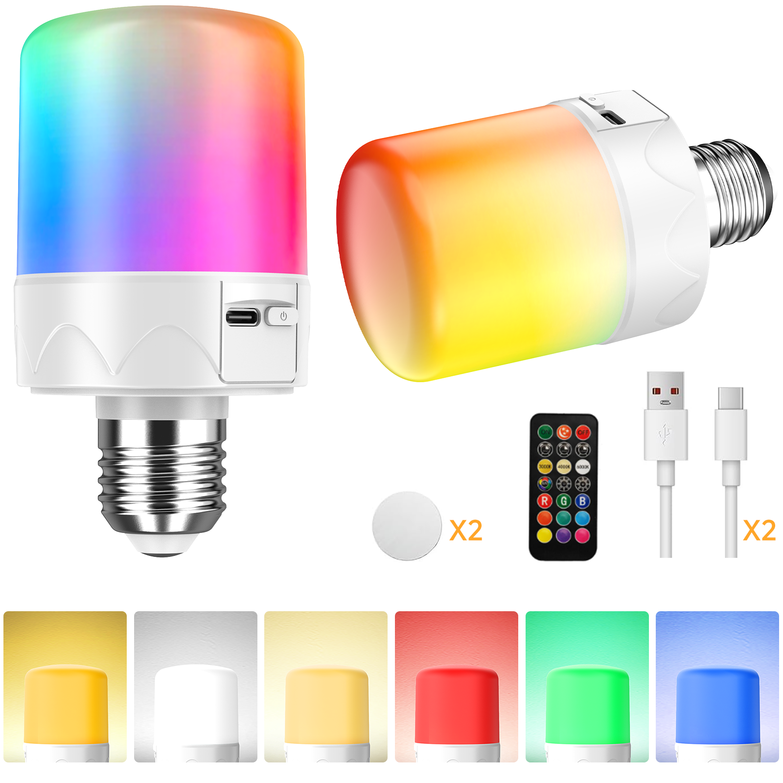 新品led充电应急灯泡 磁吸床头灯橱柜灯E27遥控定时调光灯
