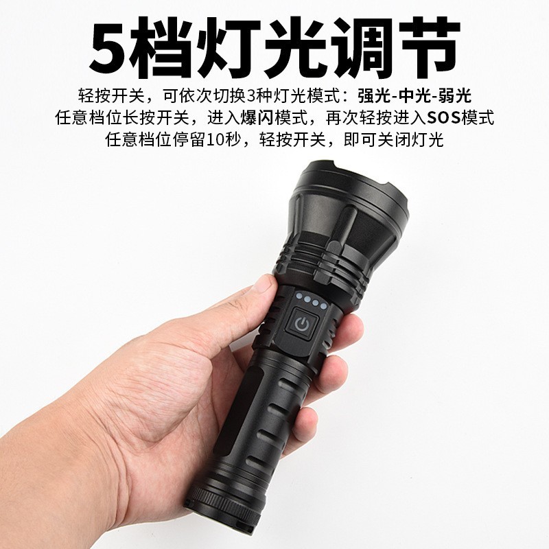  新款大功率强光手电筒LED伸缩调焦type-C口超亮照明户外