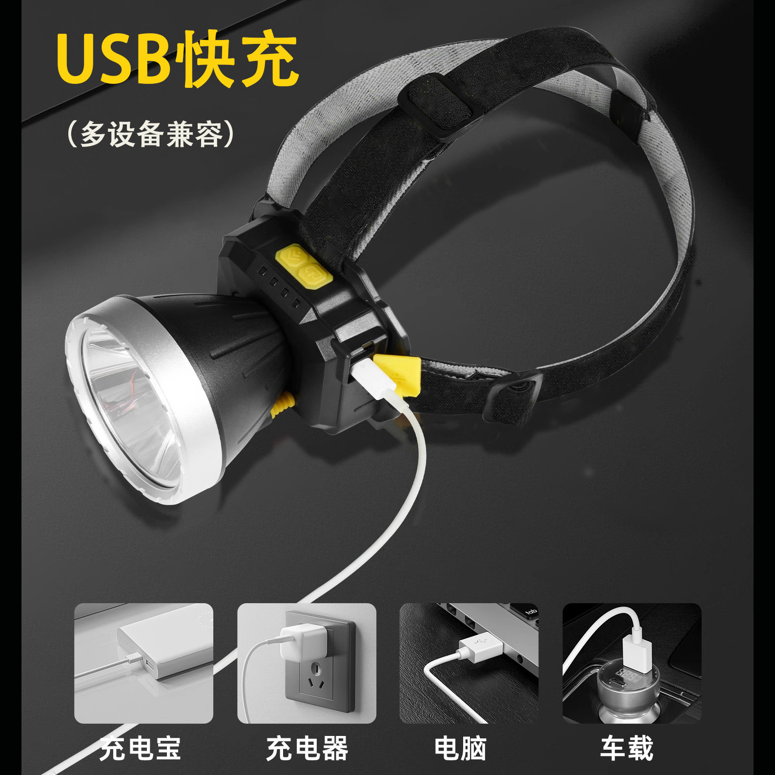 新款强光头灯充电超亮感应夜钓鱼专用超长续航头戴式矿灯