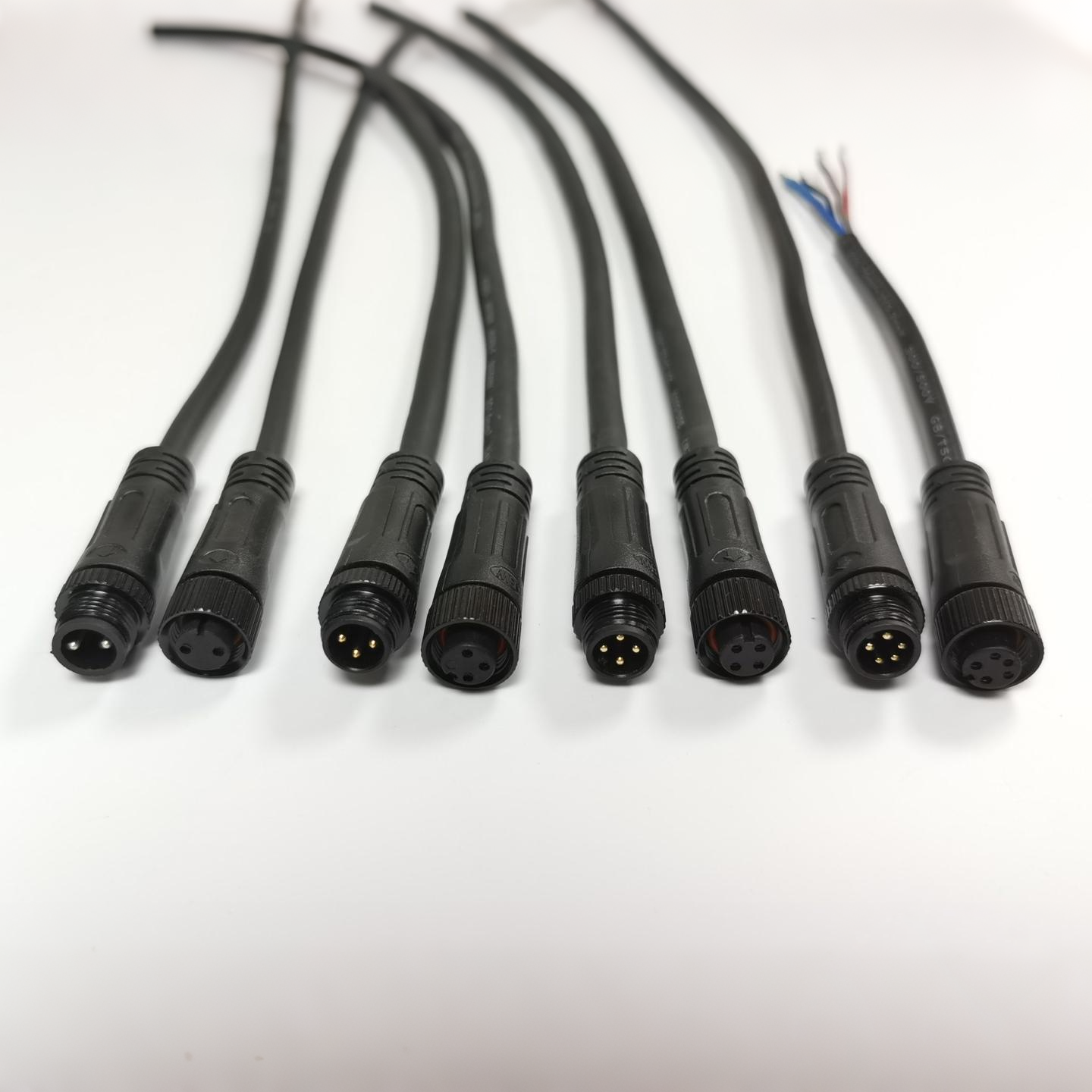 M12实心针防水连接器dc插头防水公母插传感器连接线