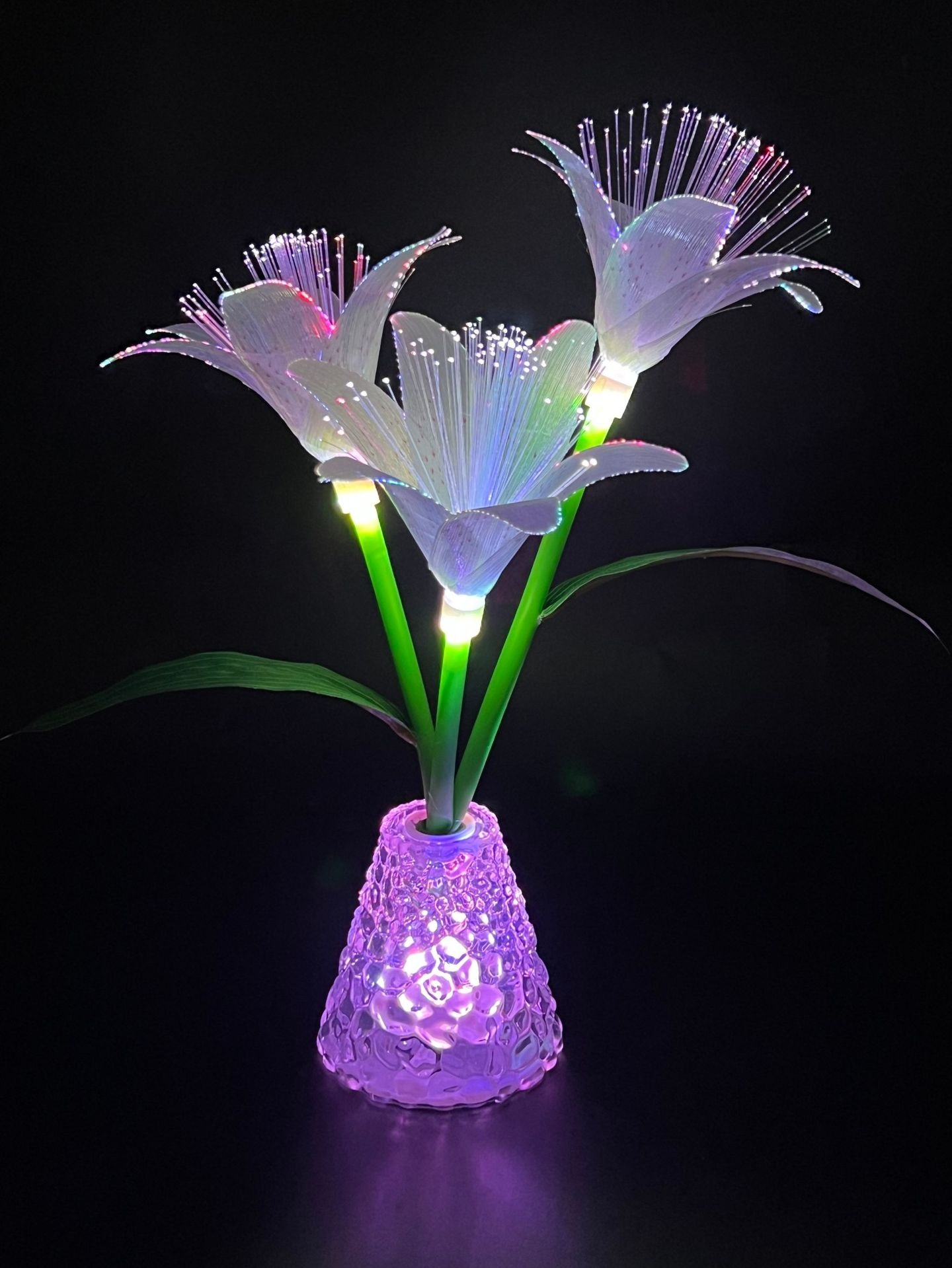  水波紋底座3頭百合花燈小夜燈