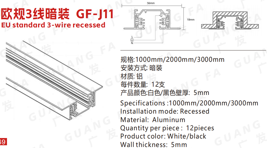 歐規3線暗裝  GF-J11