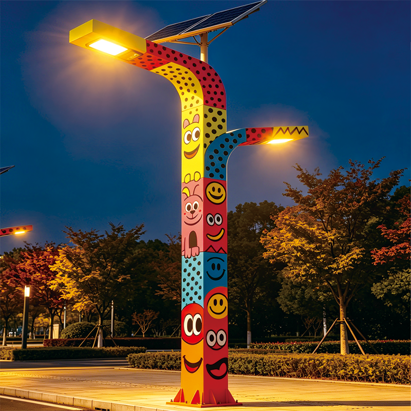 卡通涂鴉太陽能 LED 路燈戶外防水雙頭燈